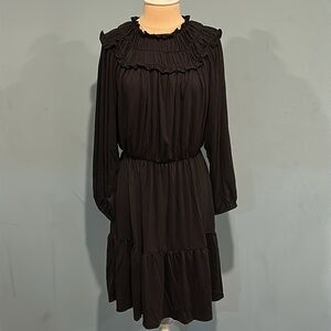 Ann Taylor Black Ruffle Collar Flare Dress size Small